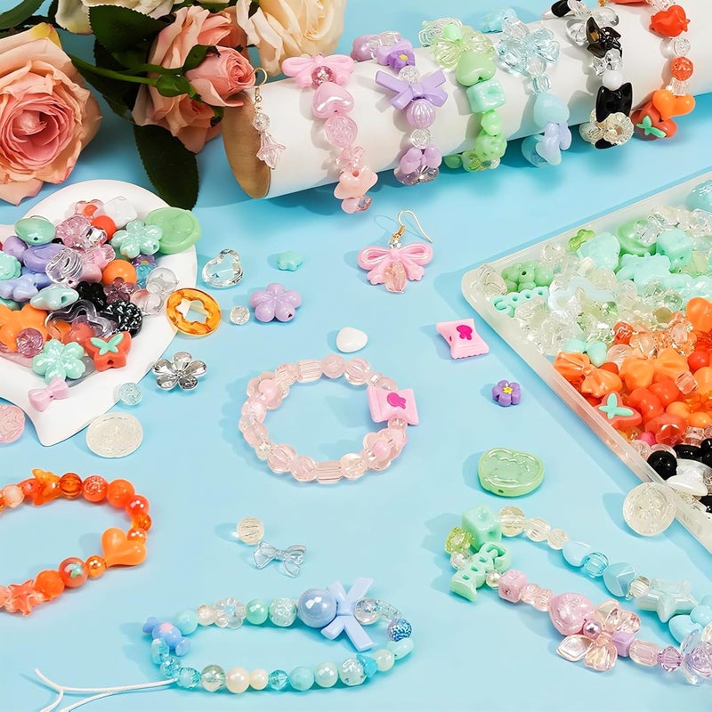 Sunlode 400-450PCS Acrylic Beads for Bracelet Making, Assorted 6 Colors Cute Beads, Flower Bow Candy Bear Kawaii Bracelet Charms for Jewelry Making, Necklace Keychains Phone Charms DIY Crafts Gifts - Image 2